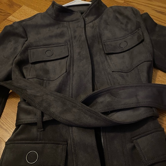 White House Black Market Dark Gray Faux-Suede Jacket - Picture 9 of 10